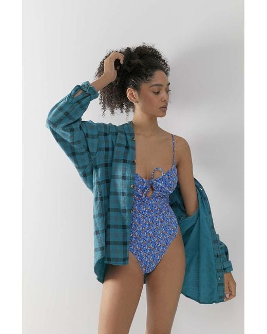 Out From Under Blue Tulip Printed One-piece Swimsuit