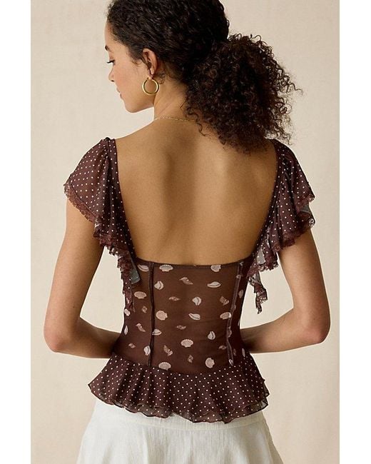 Kimchi Blue Natural Night Bloom Flutter Sleeve Peplum Blouse