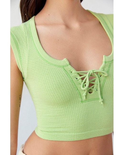Out From Under Green Knockout Seamless Lace-Up Top