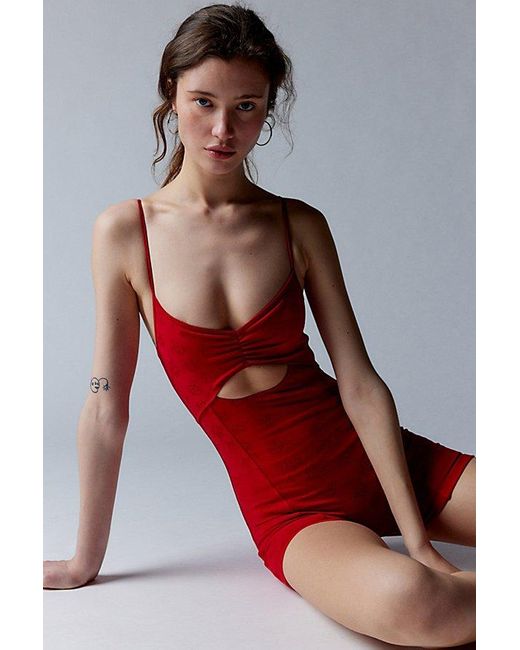 Frankie's Bikinis Red Clara Shine Jacquard Stretch Romper