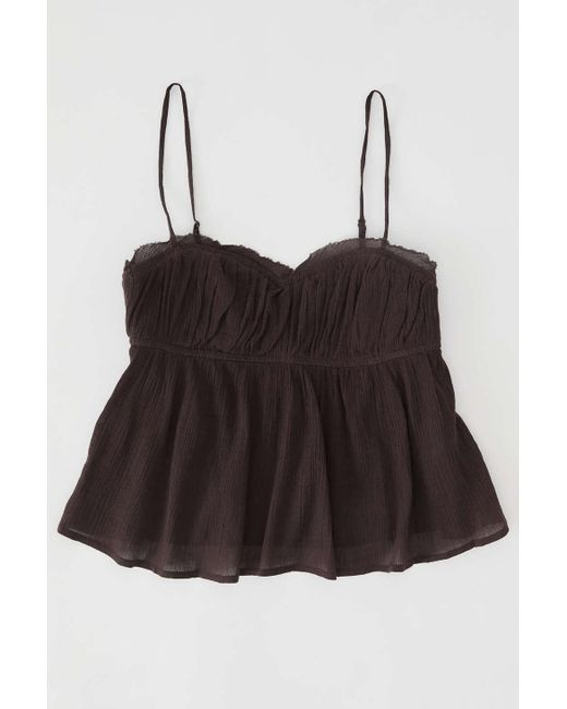 Urban Outfitters Brown Uo Liv Ruched Babydoll Cami