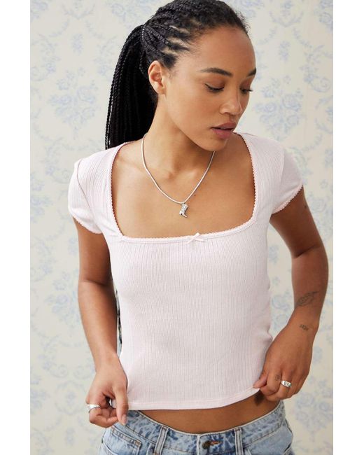 Urban Outfitters Pink Uo Olivia Square Neck Baby T-shirt