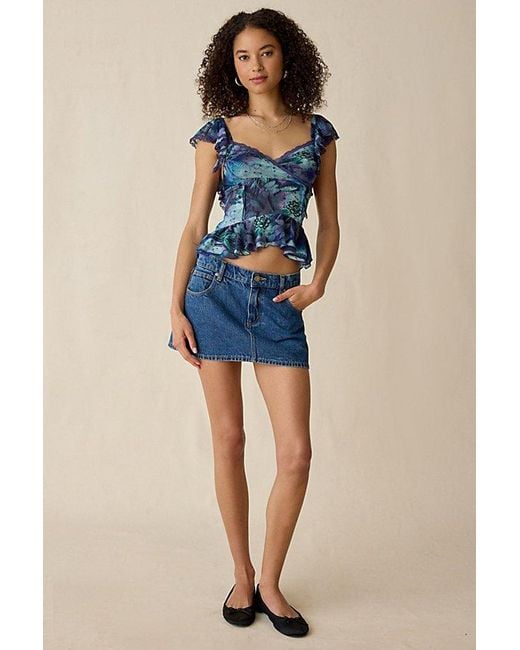 Kimchi Blue Blue Night Bloom Flutter Sleeve Peplum Blouse