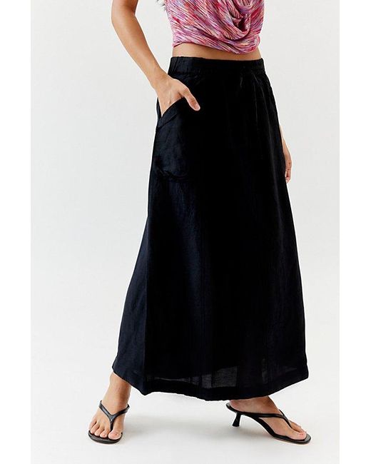 Urban Outfitters Black Uo Beach Day Linen Maxi Skirt