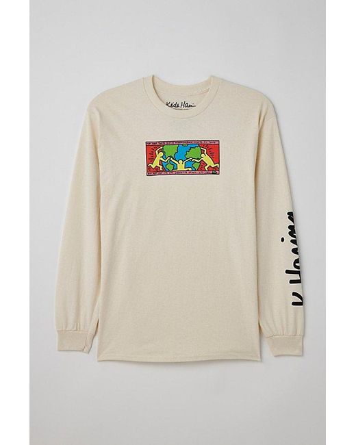 Urban Outfitters Natural Keith Haring Around The Earth Long Sleeve Tee for men