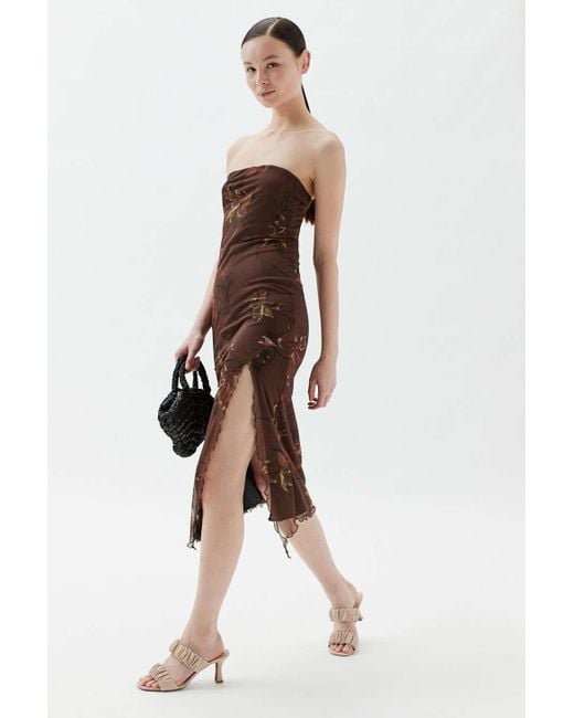 urban outfitters samara mesh strapless midi dress Urban Outfitters UO Samara Mesh Strapless Slit Midi Dress