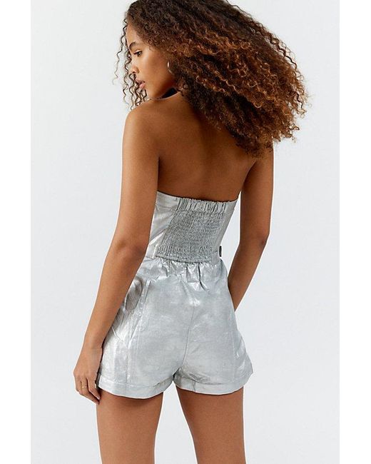 Urban Outfitters Uo Yara Metallic Strapless Romper