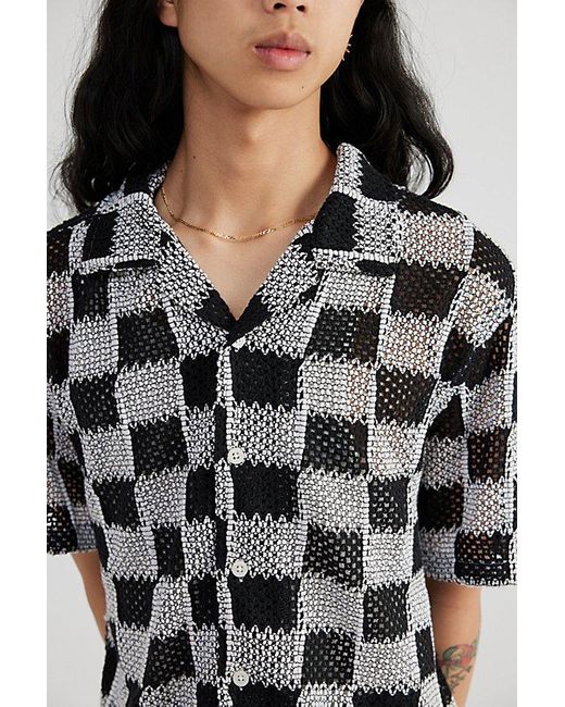 Urban Outfitters Black Uo Checkerboard Lace Short Sleeve Shirt Top for men