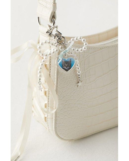 Urban Outfitters Natural Pearl Bow Locket Keychain