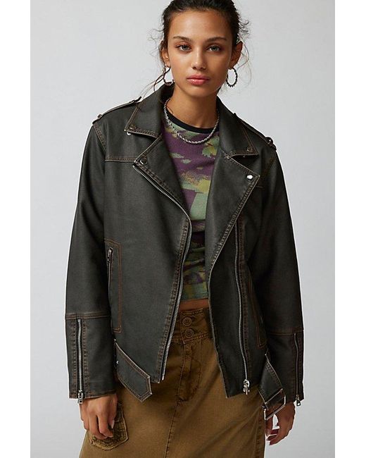 Urban Outfitters Brown Uo Geri Distressed Moto Jacket