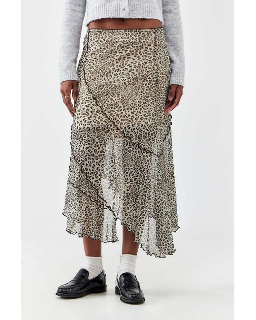Urban Outfitters Brown Uo Asymmetric Mesh Midi Skirt