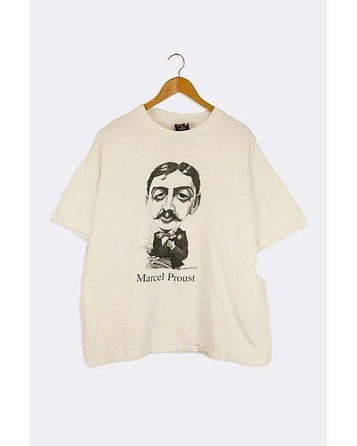 Urban Outfitters Natural Vintage Marcel Proust Cross Hatch Cartoon Sketch T Shirt Top for men