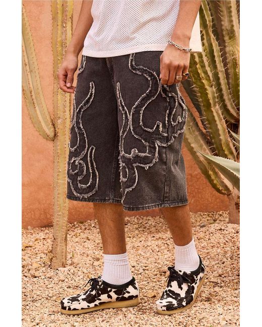 Ed Hardy Brown Uo Exclusive Black Flame Appliqué Shorts for men