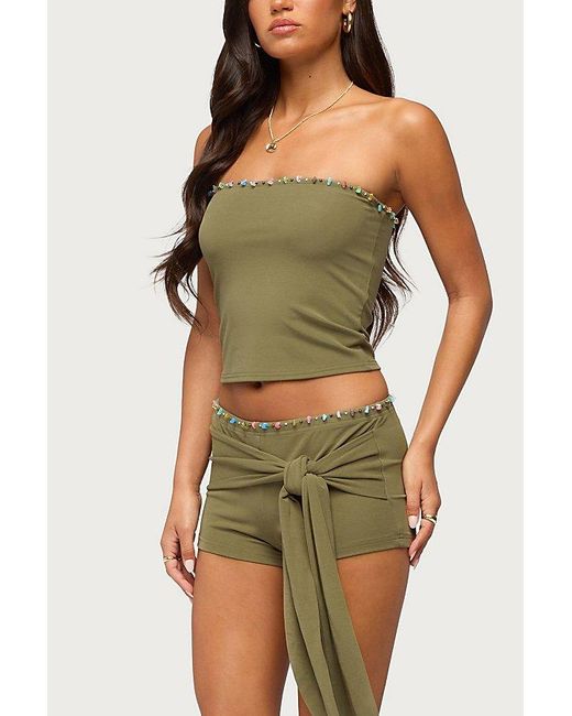 Edikted Green Monroah Bead Strapless Top