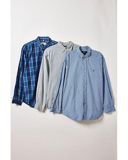 Vintage & ReMADE by UO Blue Vintage By Uo Check Print Long Sleeve Button-Down Shirt
