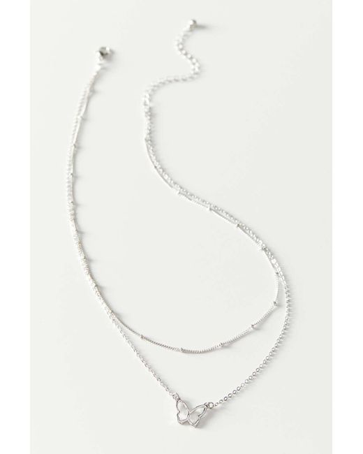 Download Urban Outfitters Delicate Butterfly Layer Necklace In Silver Metallic Lyst