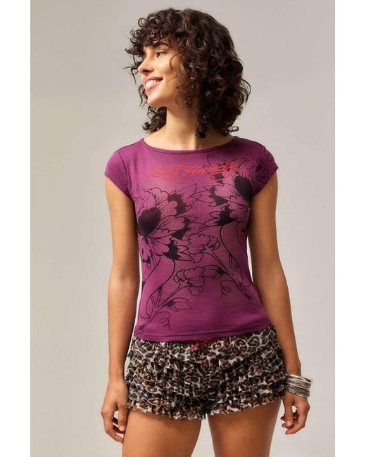 Ed Hardy Purple Uo Exclusive Diamond Rose Baby T-shirt