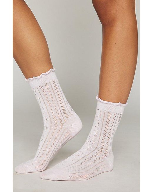 Urban Outfitters Pink Lettuce-Edge Pointelle Crew Sock