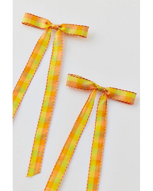 Urban Outfitters Yellow Plaid Hair Bow Barrette Set