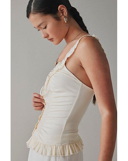 Kimchi Blue White Aimee Ruffle Button-Front Corset Tank Top