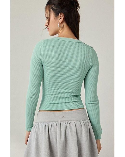 Out From Under Green Tripp Waffle Knit Long Sleeve Henley Top