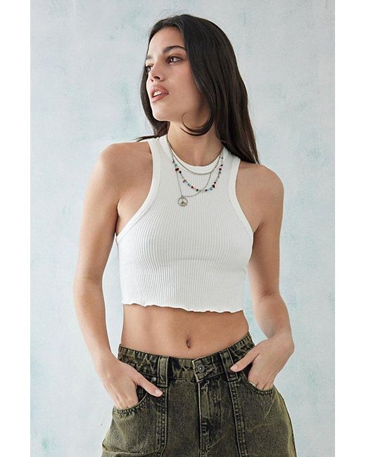 Urban Outfitters White Uo Maddie Super-Cropped Racerback Tank Top