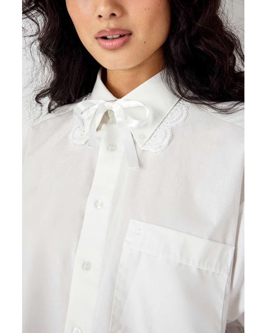 Urban Renewal Red Remade From Vintage White Lace & Puff Sleeve Shirt