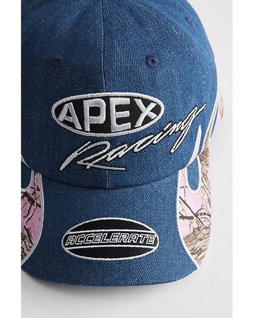 Urban Outfitters Blue Camo Flame Denim Racing Dad Hat for men
