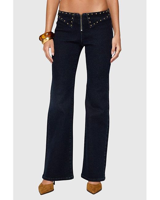 Edikted Blue Carys Studded Low Rise Flared Jeans