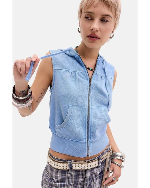 Urban Outfitters Blue Uo Lotta Fitted Sleeveless Hoodie
