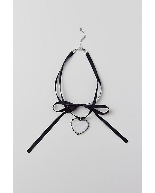 Urban Outfitters Black Rhinestone Heart Ribbon Necklace