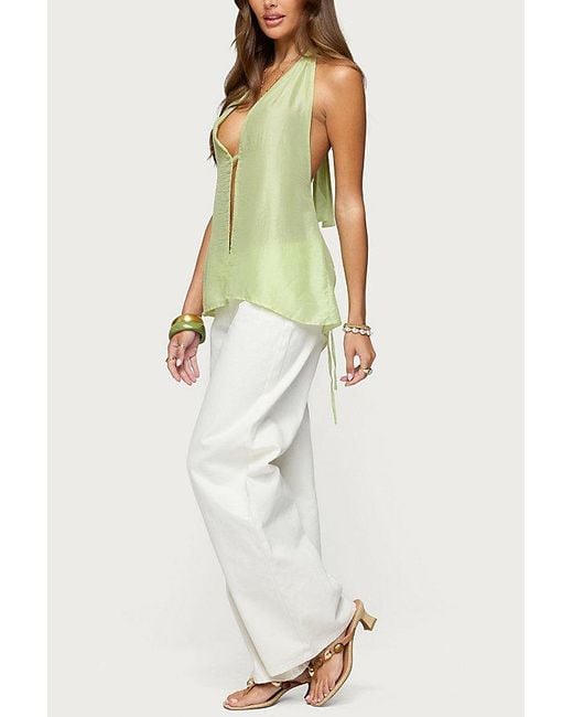 Edikted Green Silky Look Split Front Halter Top