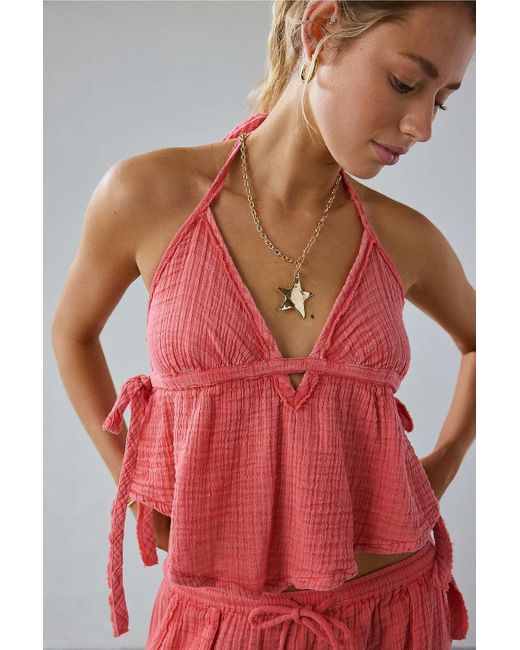 Out From Under Red Ocean Air Gauze Halter Babydoll Cami