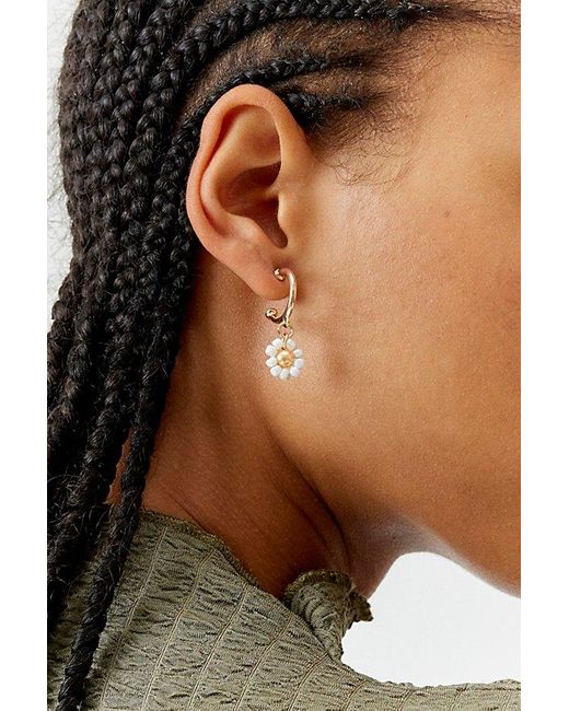 Urban Outfitters Metallic Flower And Pearl Charm Mini Hoop Earring Set