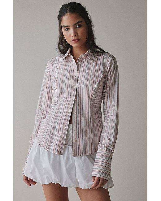 Urban Outfitters Gray Uo Leilani Slim Button Up Shirt Top