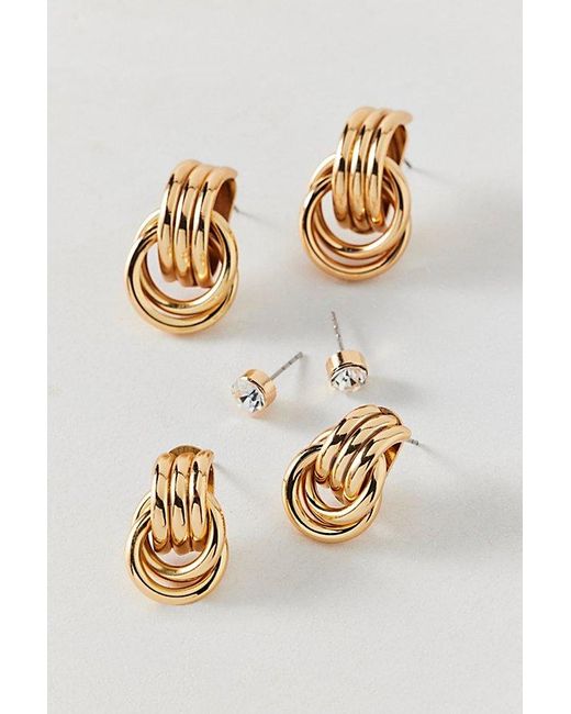 Urban Outfitters Metallic Knotted Stud And Hoop Earring Set