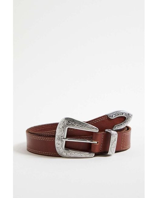 Urban Outfitters Gray Uo Cassidy Stitched Leather Western Belt