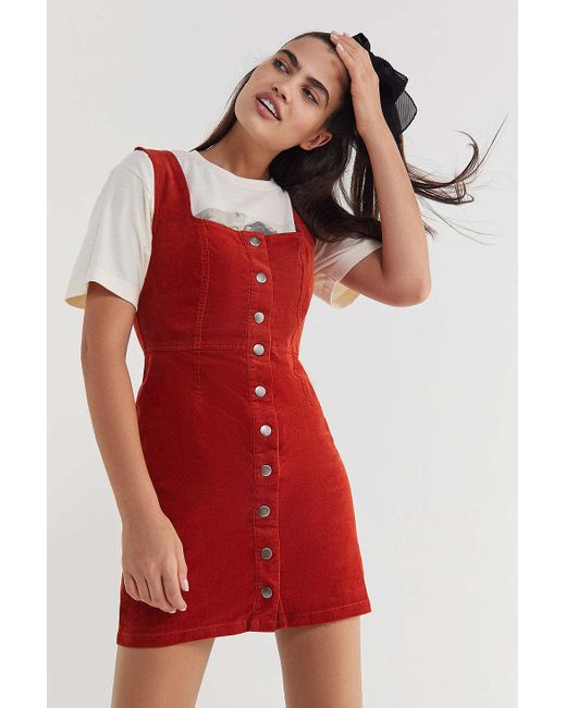 Urban Outfitters Red Uo Corduroy Button-down Mini Dress