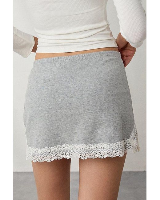 Out From Under Gray Bec Lace Trim Low-Rise Micro Mini Skort