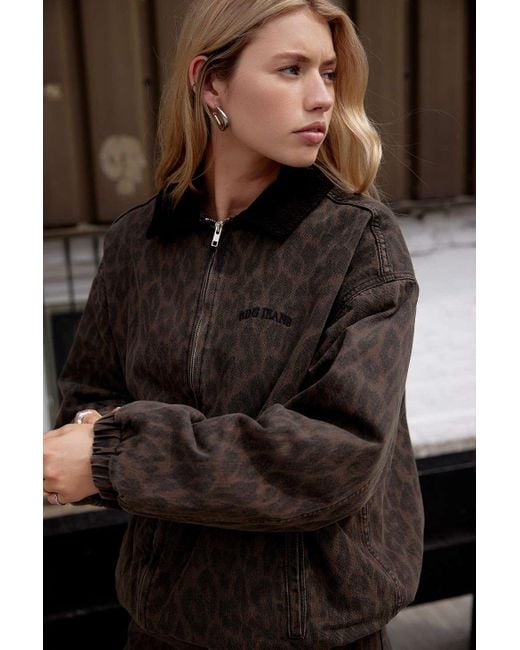 BDG Brown Leopard Print Harrington Jacket