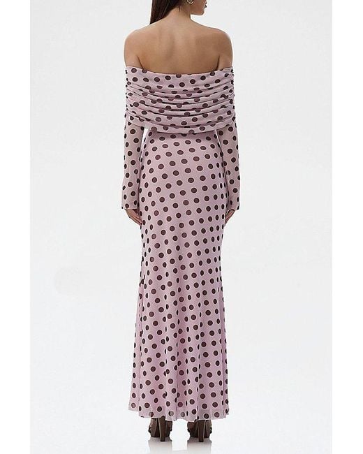 AFRM Red Thelma Mesh Off-The-Shoulder Long Sleeve Maxi Dress