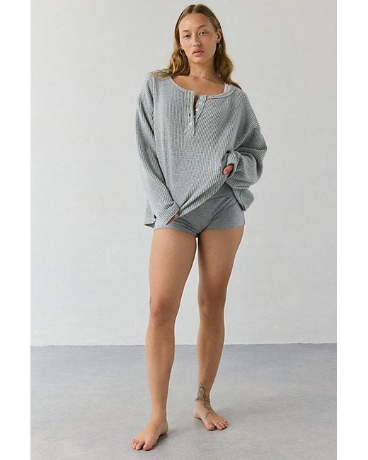 Out From Under Gray Living The Dream Waffle Knit Long Sleeve Henley Tee