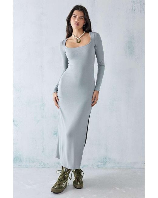 Urban Outfitters Gray Uo Sabina Long-sleeve Slinky Maxi Dress