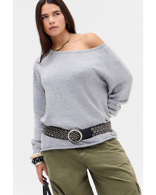 Urban Outfitters Gray Uo Off The Shoulder Tunic Jumper