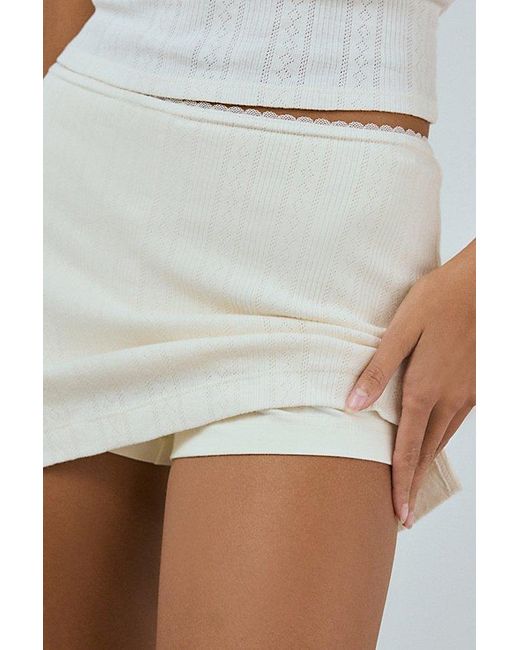 Out From Under White Bec Pointelle Knit Low Rise Micro Mini Skort