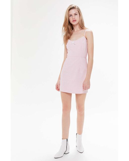 Urban Outfitters Pink Uo Tahoe Stretch Gingham Mini Dress