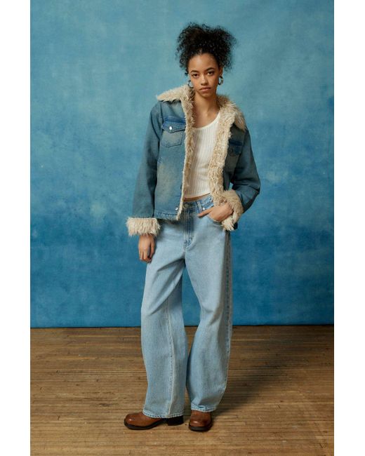 BDG Melanie Faux Fur Denim Jacket In Blue,at Urban Outfitters | Lyst