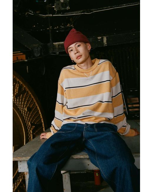 Urban Outfitters Yellow Uo Reworked Stripe Craft Crew Sweatshirt for men