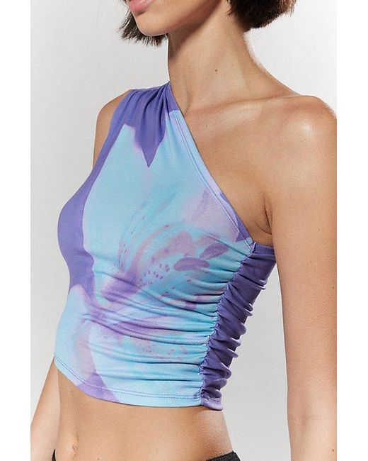 Silence + Noise Blue Octavia Printed One-Shoulder Cropped Top