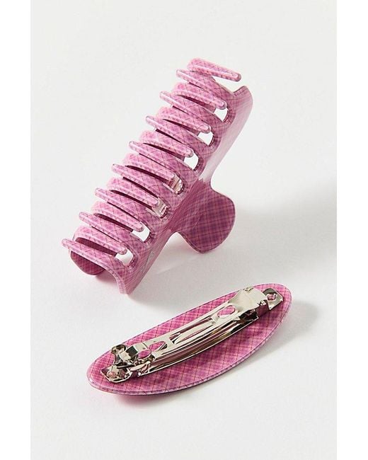 Out From Under Pink Patterned Claw Clip & Barrette Set